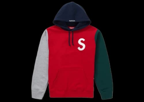 Supreme S Logo Colorblocked Hooded Sweatshirt Red