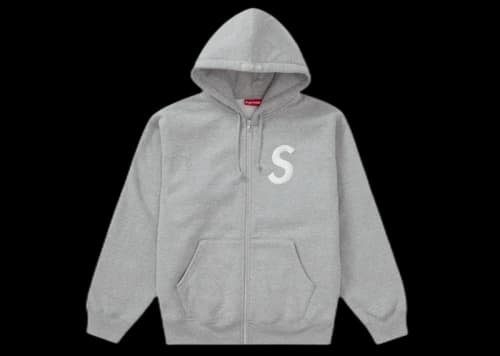 Supreme S Logo Zip Up Hooded Sweatshirt Heather Grey