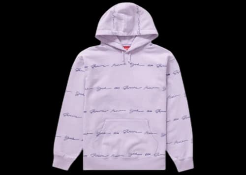 Supreme Script Stripe Hooded Sweatshirt Pale Purple