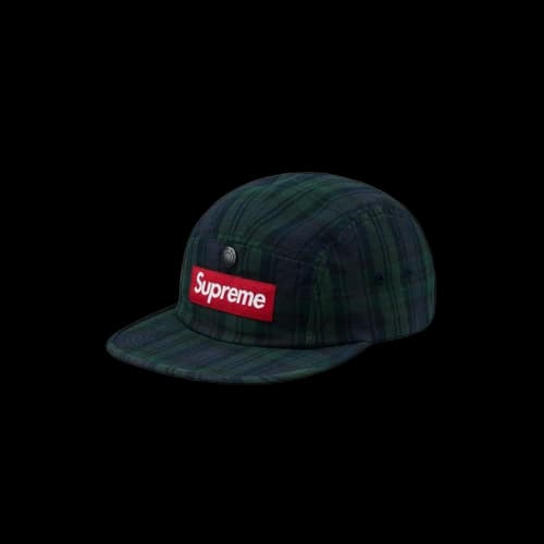 Supreme Snap Button Pocket Camp Cap Black Watch Plaid (FW18)
