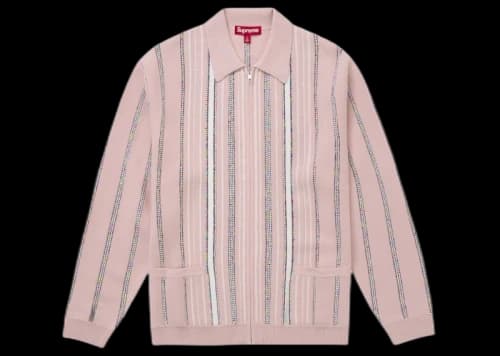 Supreme Speckle Stripe Zip Up Cardigan Pink