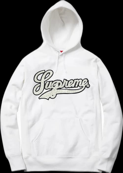 Supreme Studded Leather Script Hooded Sweatshirt Off White