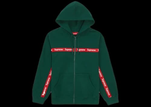Supreme Text Stripe Zip Up Hooded Sweatshirt Dark Green