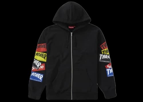 Supreme Thrasher Multi Logo Zip Up Hooded Sweatshirt Black