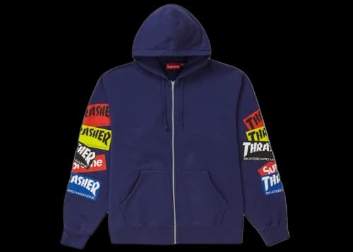 Supreme Thrasher Multi Logo Zip Up Hooded Sweatshirt Washed Navy