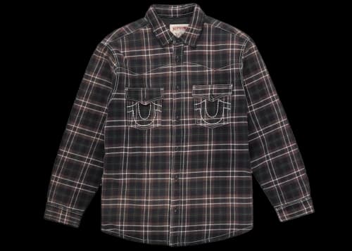 Supreme True Religion Quilted Lined Plaid Flannel Shirt Brown