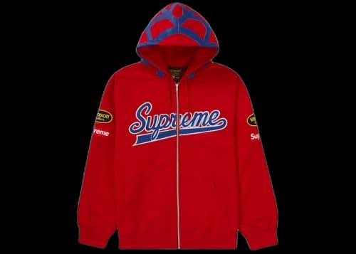 Supreme Vanson Leathers Spider Web Zip Up Hooded Sweatshirt Red
