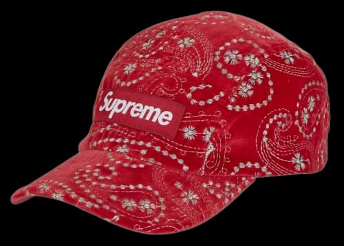Supreme Velvet Paisley Camp Cap Red