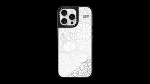 Takashi Murakami x CASETiFY Kaikai And Kiki Flower Blossom (Mono) iPhone 16 Pro Max Mirror MagSafe Phone Case - White Edition Silver on Black