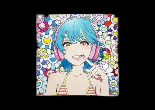Takashi Murakami x mebae Smile_02 w M.F Print (Signed, Edition of 100) Blue Hair/Pink Headphones