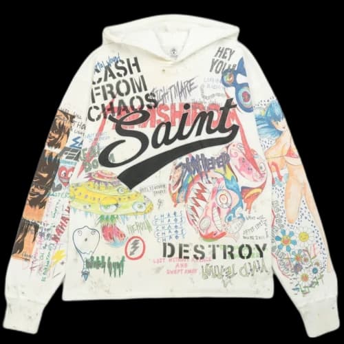 Takashi Murakami x SAINT M×××××× Graff Pullover Hoodie White