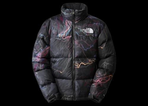 The North Face 1996 Retro Nuptse 700 Fill Packable Jacket TNF Black Trail Glow Print