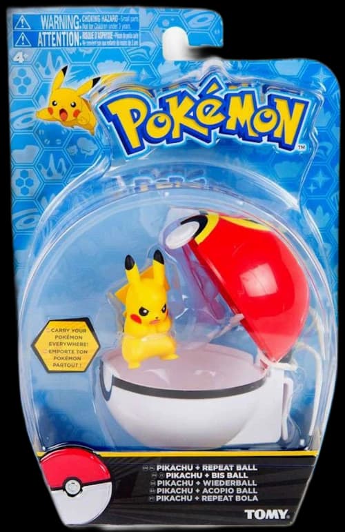 Tomy Pokemon Clip n Carry Pokeball Pikachu & Repeat Ball Angry Figure Set