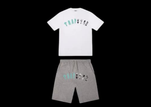 Trapstar Irongate Arch Chenille Short Set Grey/Sea Blue