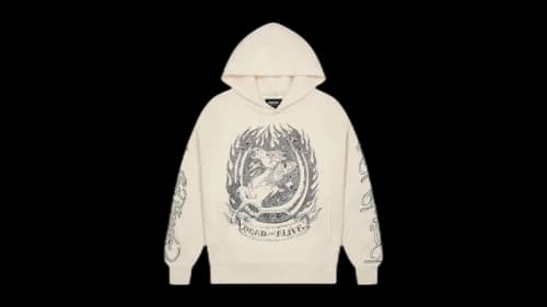 Trapstar x Ed Hardy Dead Or Alive Rhinestone Hoodie Cream
