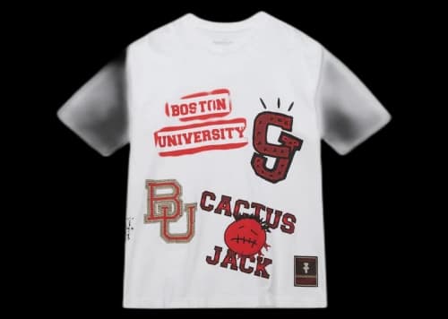 Travis Scott x Mitchell & Ness Boston University Hand-Drawn T-Shirt White