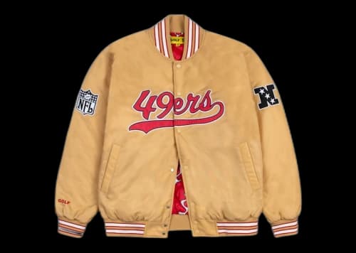 Tyler, The Creator Golf Wang x NFL 49Ers Satin Bomber Jacket Brown