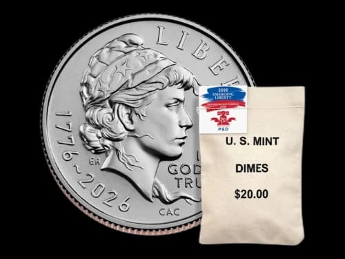 United States Mint Semiquincentennial Dime 2026 Rolls and Bags - Emerging Liberty 200 Coin Bag (P, D)