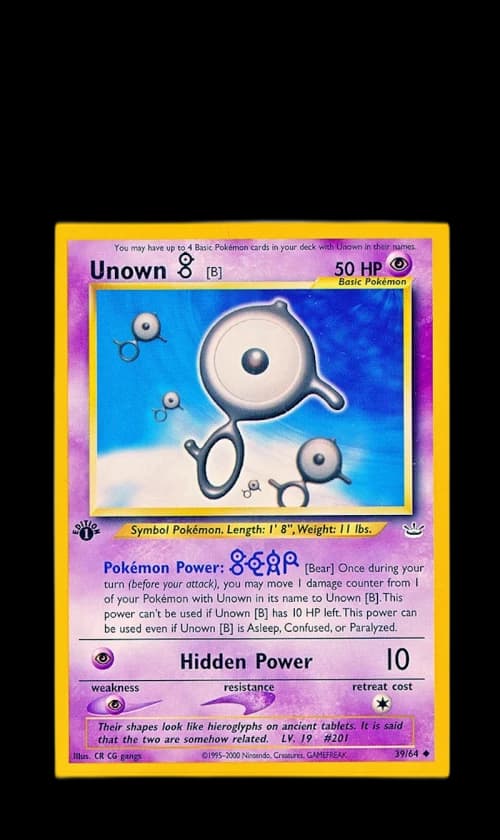 Unown B 2001 Pokemon TCG Neo Revelation 1st Edition #39/64 (PSA or BGS Graded)