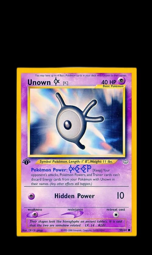 Unown K 2001 Pokemon TCG Neo Revelation 1st Edition #58/64 (PSA or BGS Graded)