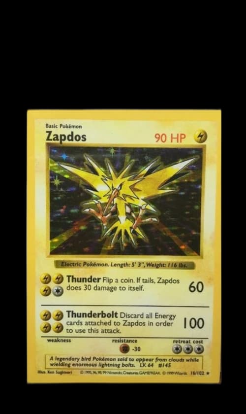 Zapdos-Holo 1999 Pokemon TCG Base Set Shadowless #16/102 (PSA or BGS Graded)