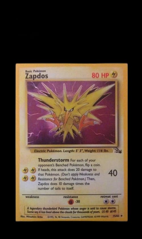 Zapdos-Holo 1999 Pokemon TCG Fossil #15/62 (PSA or BGS Graded)