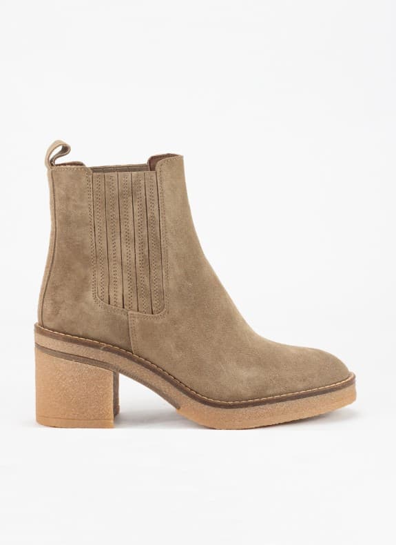 ALPE botin de piel para mujer con tacón en color taupe