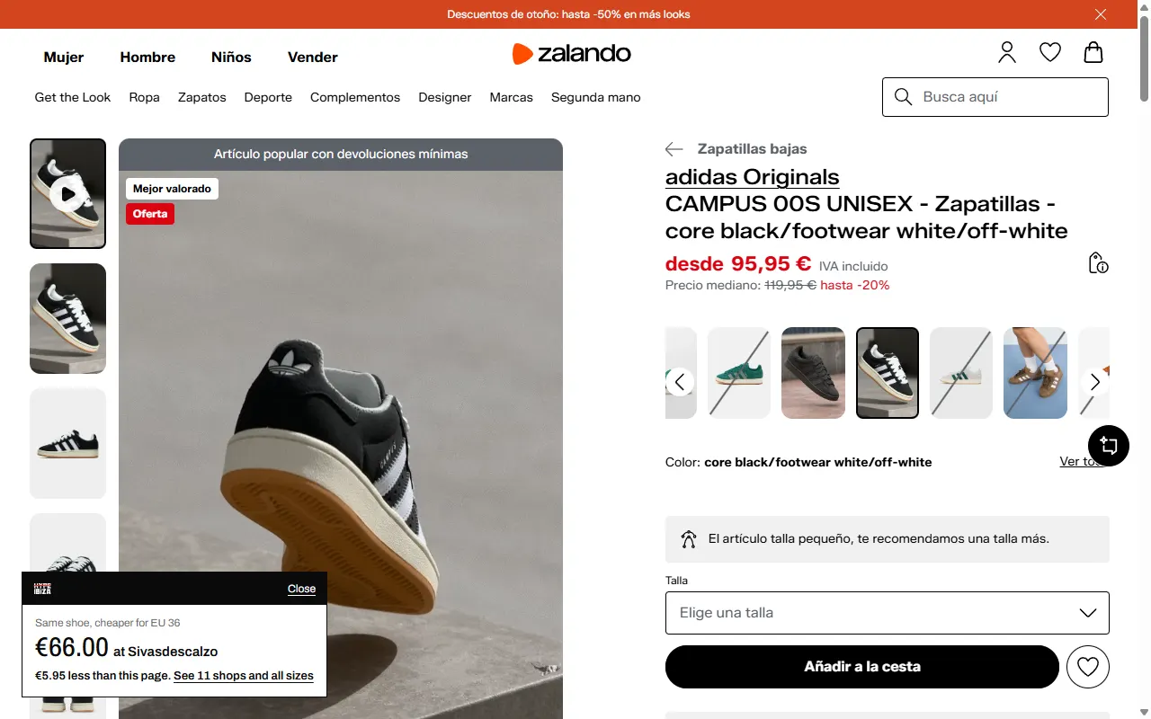 The HYPEIBIZA card in the corner of a Zalando product page