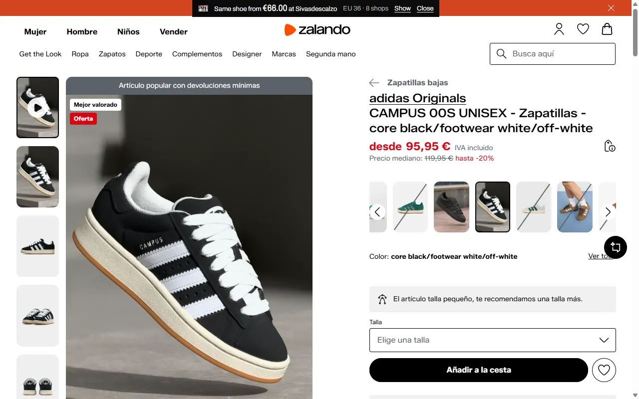 The slim header tab at the top of a shop page